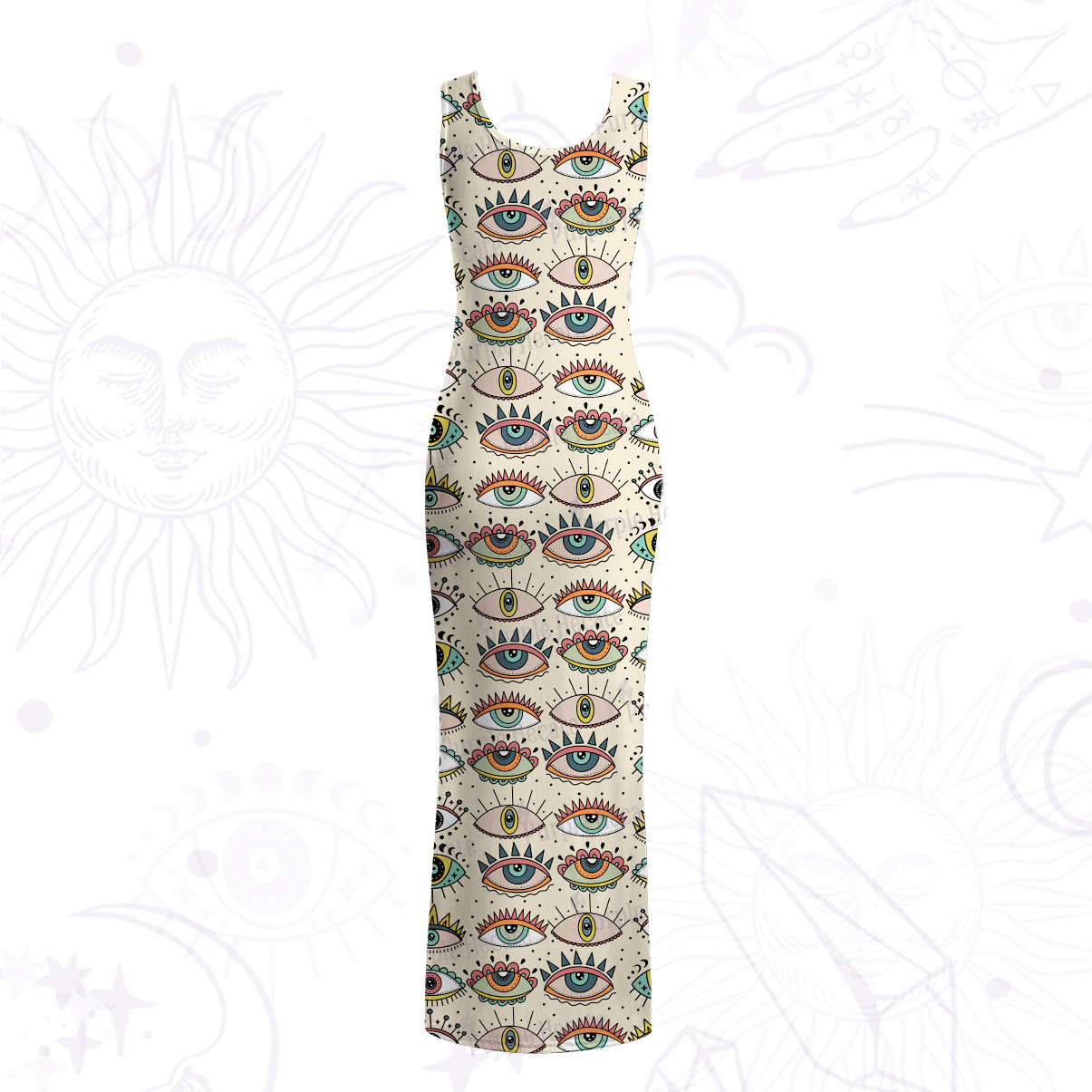 Purplehecate Evil Eye Pattern Mesh Maxi Tank Beach Dress