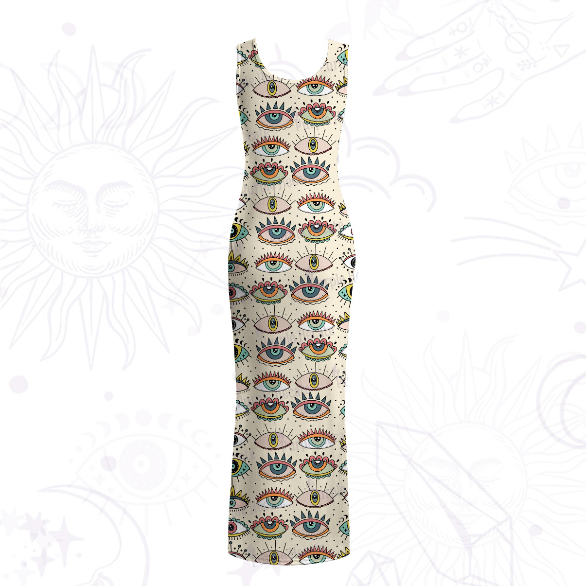 Purplehecate Evil Eye Pattern Mesh Maxi Tank Beach Dress