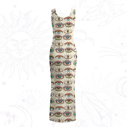 Purplehecate Evil Eye Pattern Mesh Maxi Tank Beach Dress