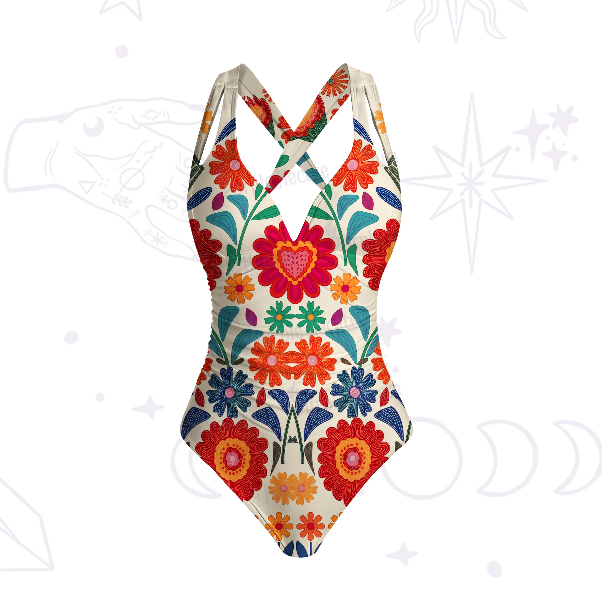 Purplehecate Retro Bloom Folk Floral One-Piece Swimsuit