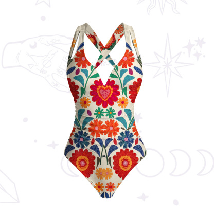 Purplehecate Retro Bloom Folk Floral One-Piece Swimsuit