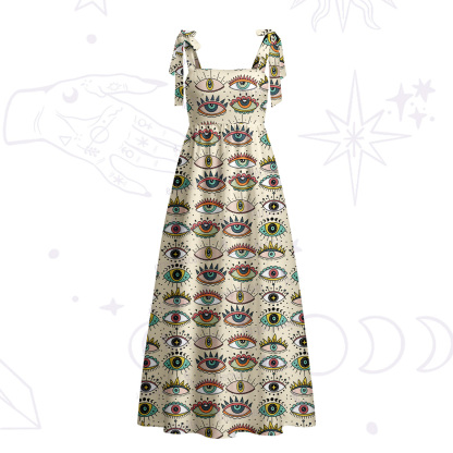 Purplehecate Evil Eye Pattern Tie Shoulder Maxi Dress