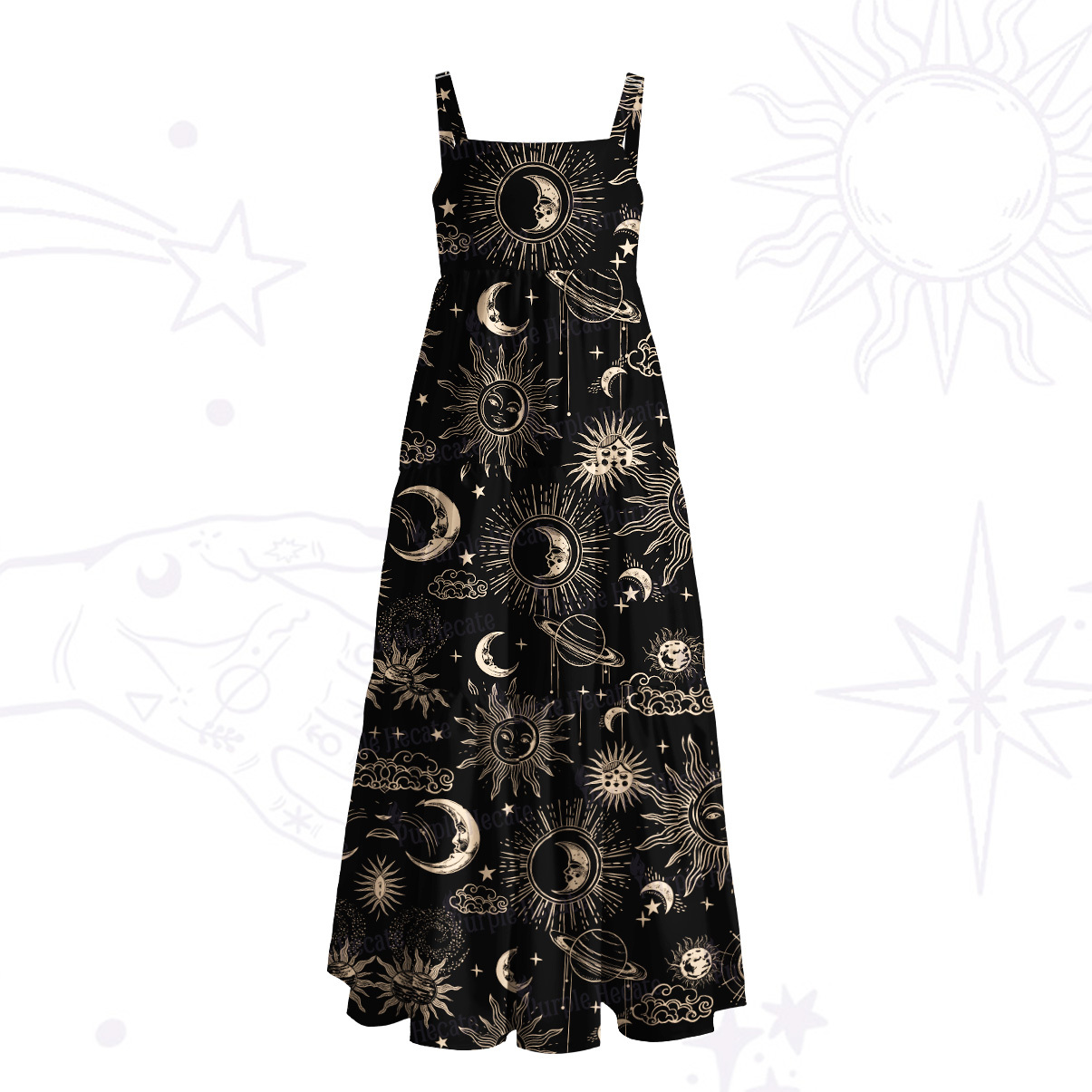 Purplehecate Celestial Moon Sun Wide Straps Maxi Dress