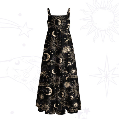 Purplehecate Celestial Moon Sun Wide Straps Maxi Dress