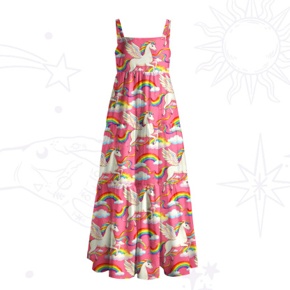 Purplehecate Fantasy Unicorn Cloud Print Wide Straps Maxi Dress
