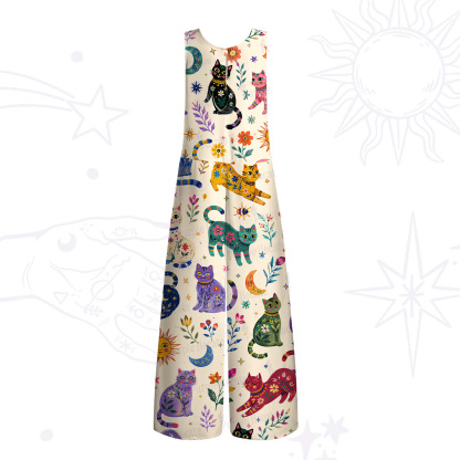 Purplehecate Rainbow Magic Cats Wide Leg Jumpsuit