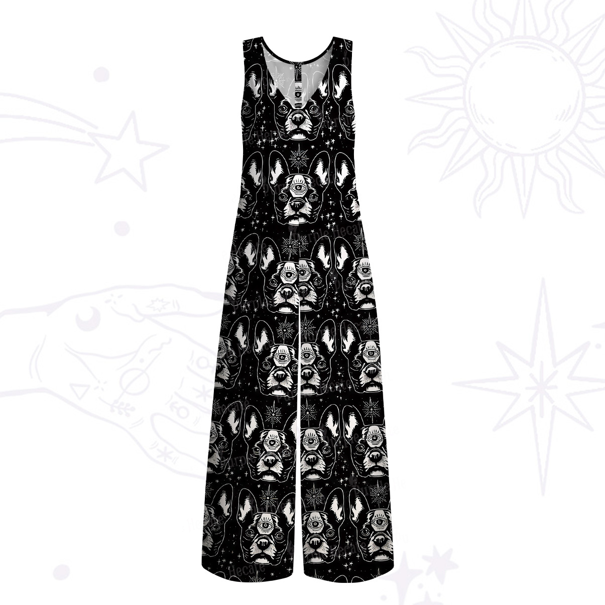 Purplehecate Mystic Boston Terrier Wide Leg Jumpsuit