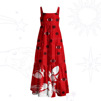 Purplehecate Hypnotic Red Eyes Cat Wide Straps Maxi Dress