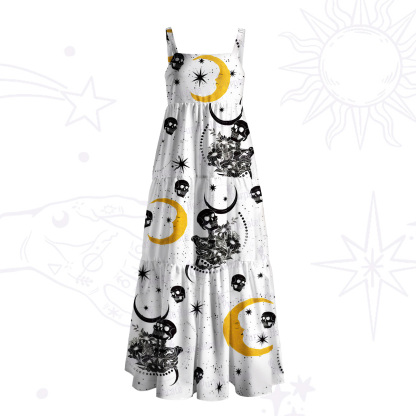 Purplehecate Mystic Skull & Crescent Moon Wide Straps Maxi Dress