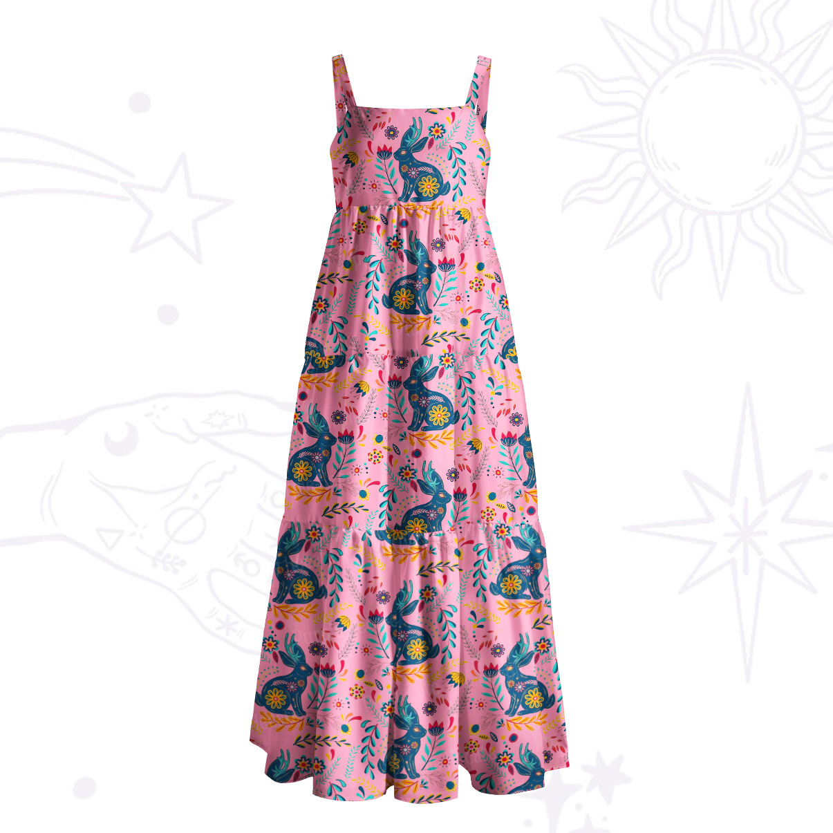 Purplehecate Secret Garden Bunny Wide Straps Maxi Dress