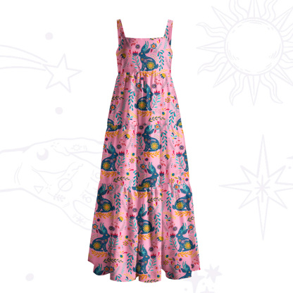 Purplehecate Secret Garden Bunny Wide Straps Maxi Dress
