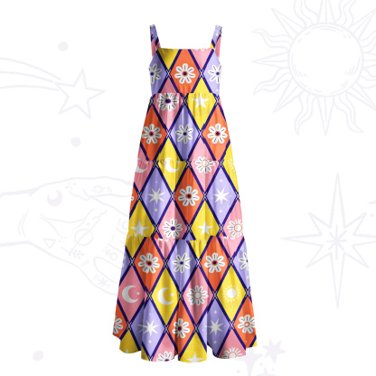 Purplehecate Magic Harlequin Stars & Moon Wide Straps Maxi Dress