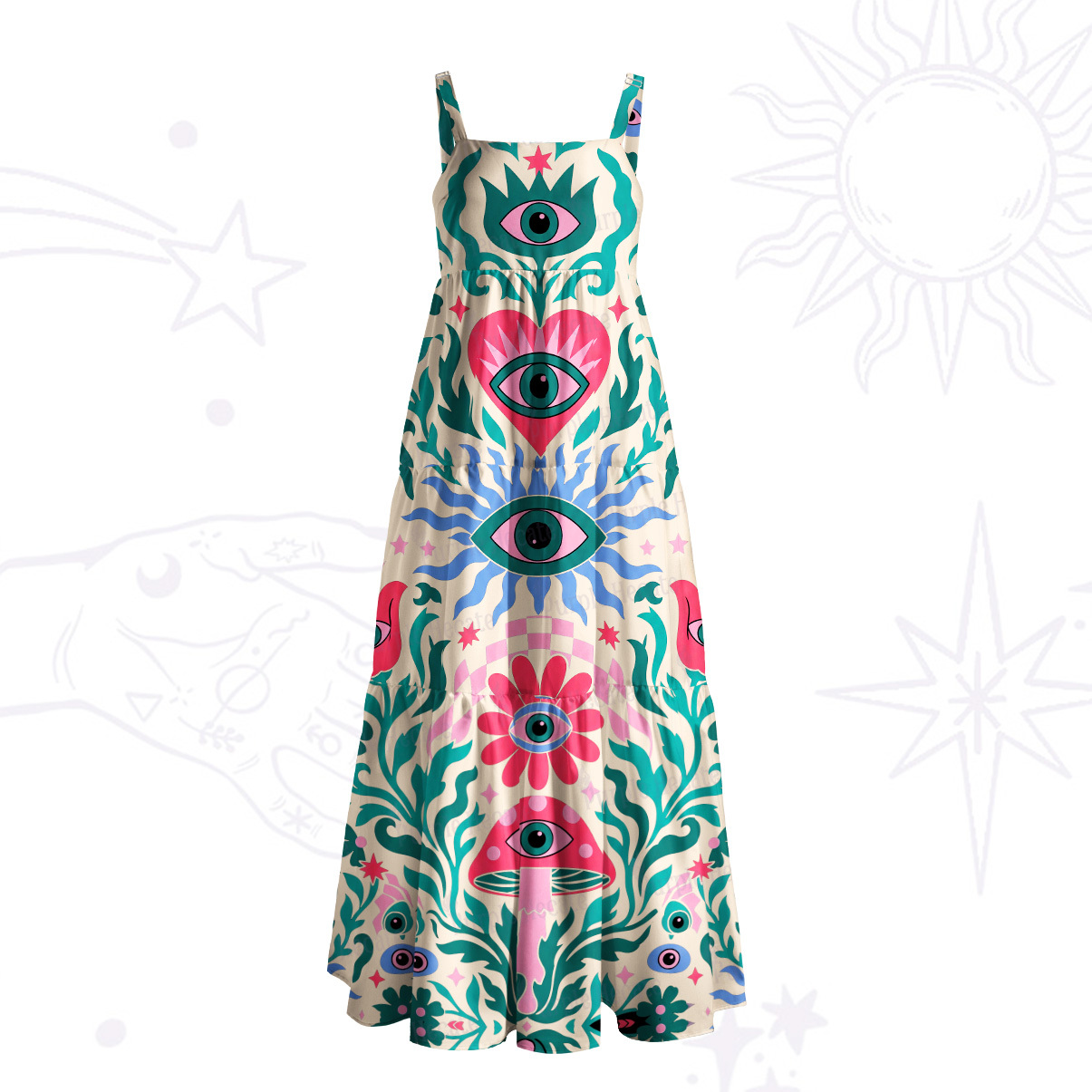 Purplehecate Psychedelic All Eyes on You Wide Straps Maxi Dress