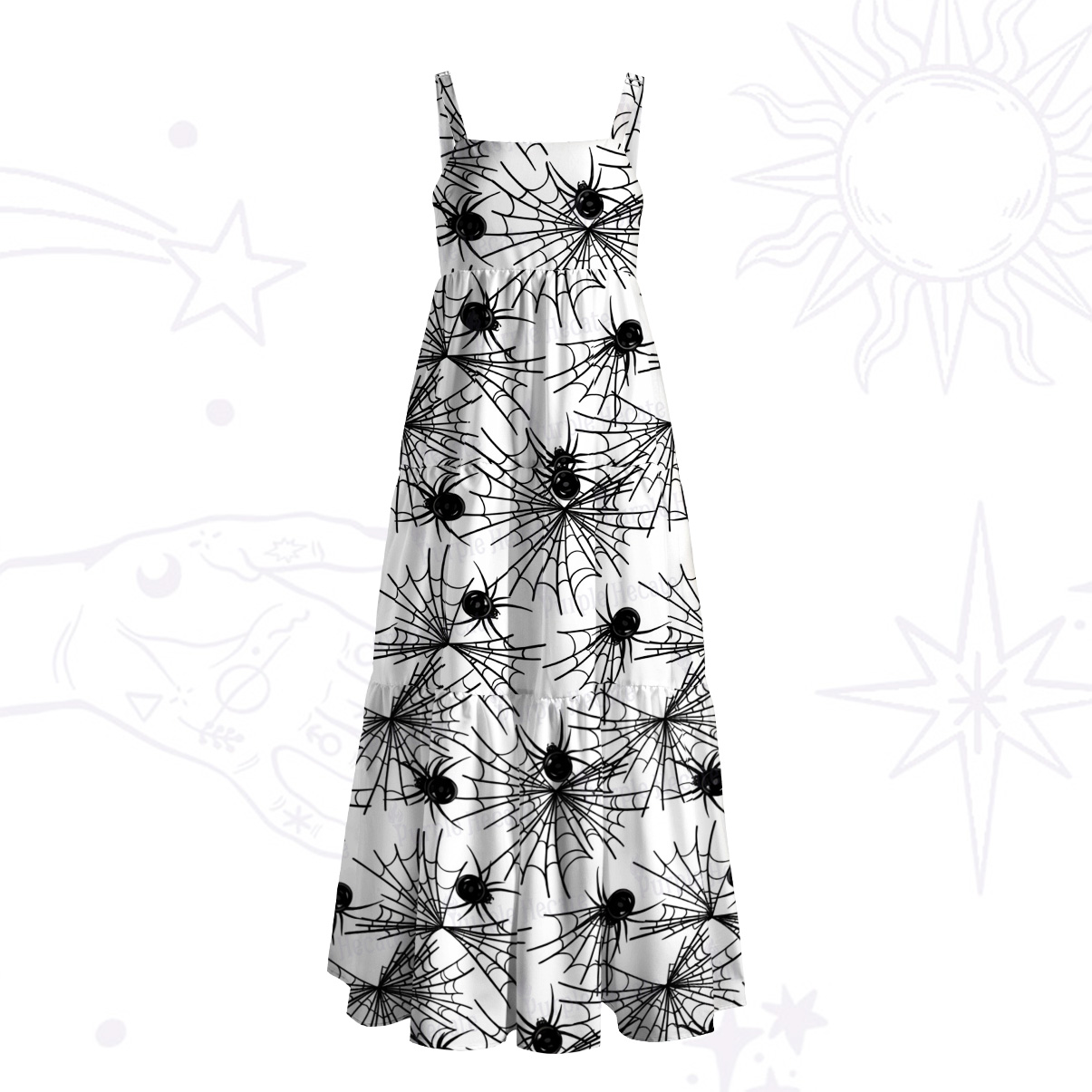 Purplehecate Dark Night Spiderweb Wide Straps Maxi Dress