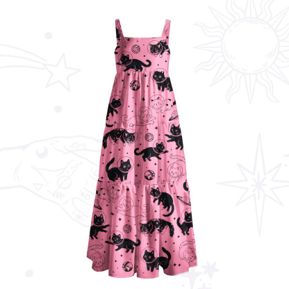Purplehecate Cats in Space Wide Straps Maxi Dress