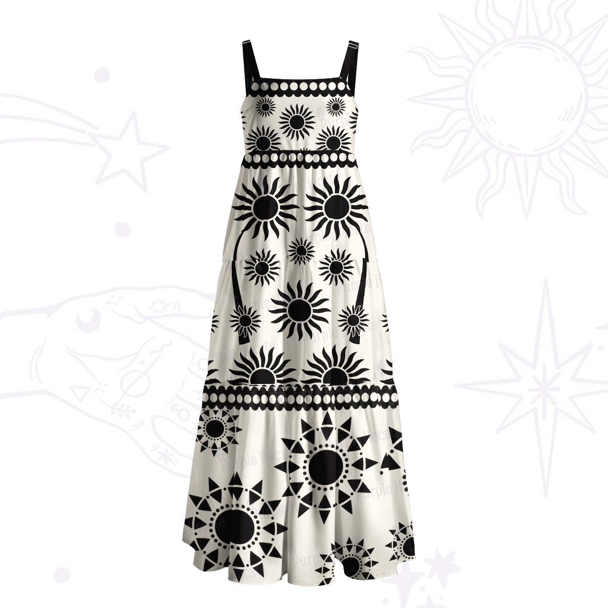 Purplehecate Radiant Solar Medallion Wide Straps Maxi Dress