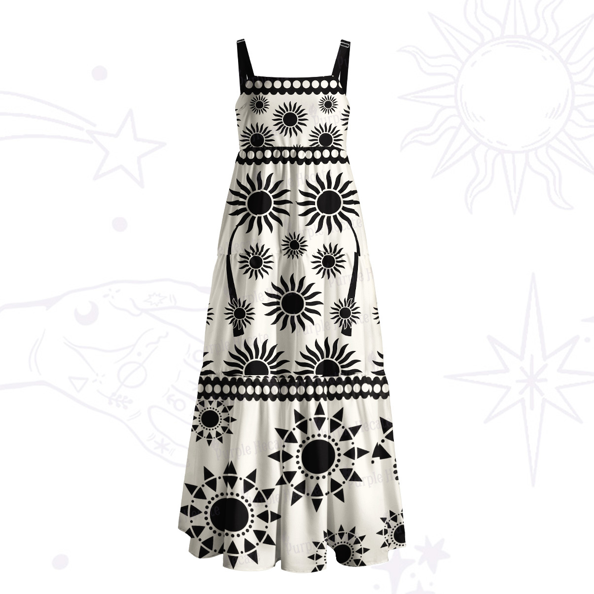 Purplehecate Radiant Solar Medallion Wide Straps Maxi Dress