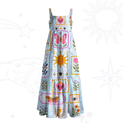 Purplehecate Sun Butterfly Patchwork Wide Straps Maxi Dress