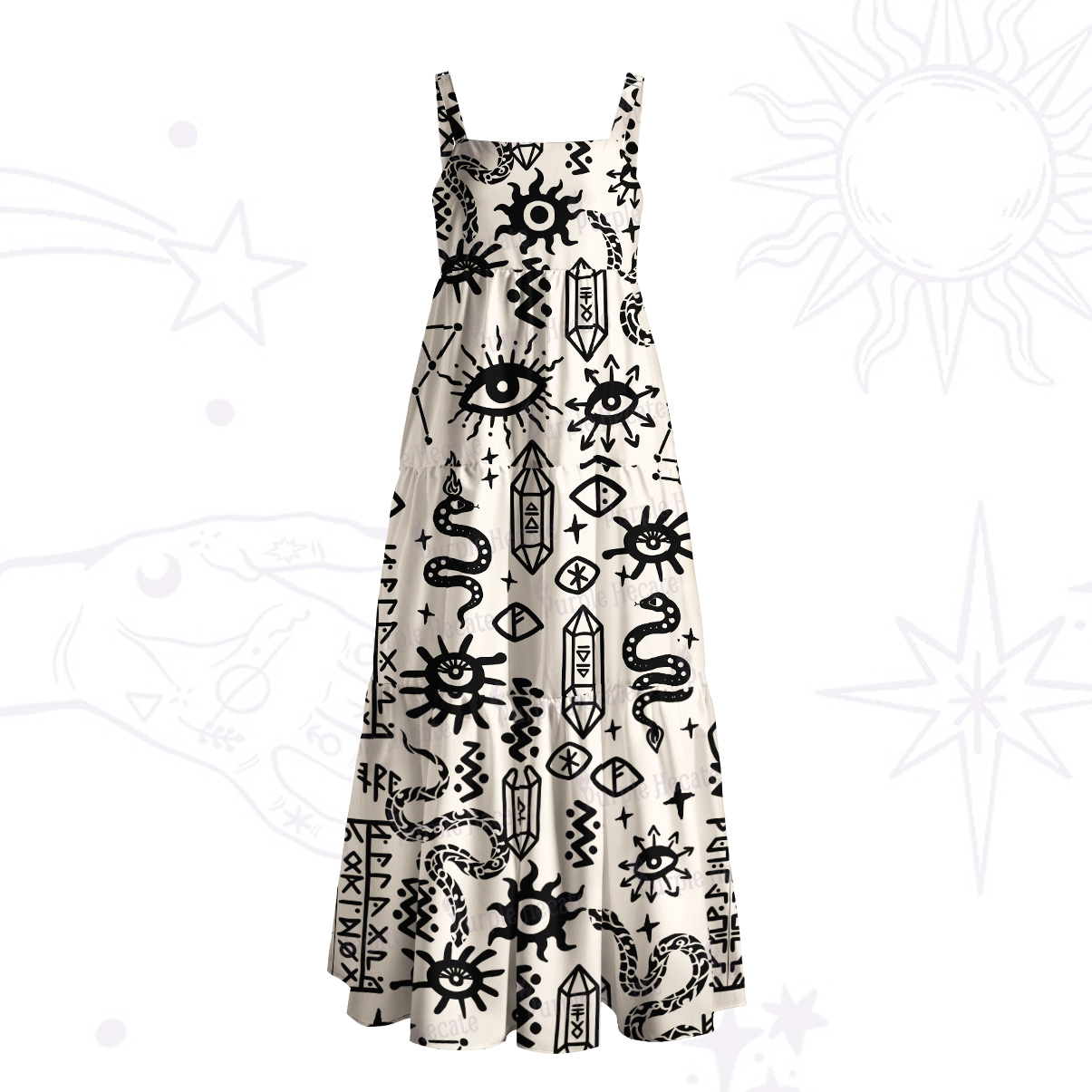 Purplehecate Witchy Sigils and Serpents Wide Straps Maxi Dress