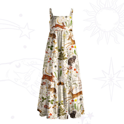 Purplehecate Enchanted Forest Animals Wide Straps Maxi Dress