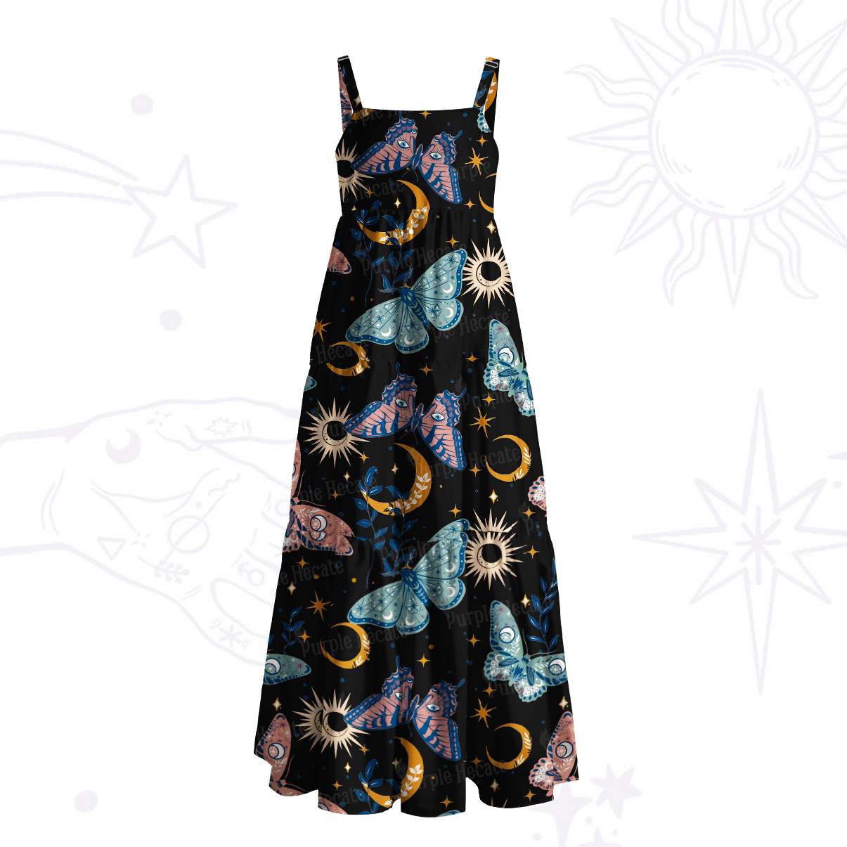 Purplehecate Mystic Luna Moth Butterfly Wide Straps Maxi Dress