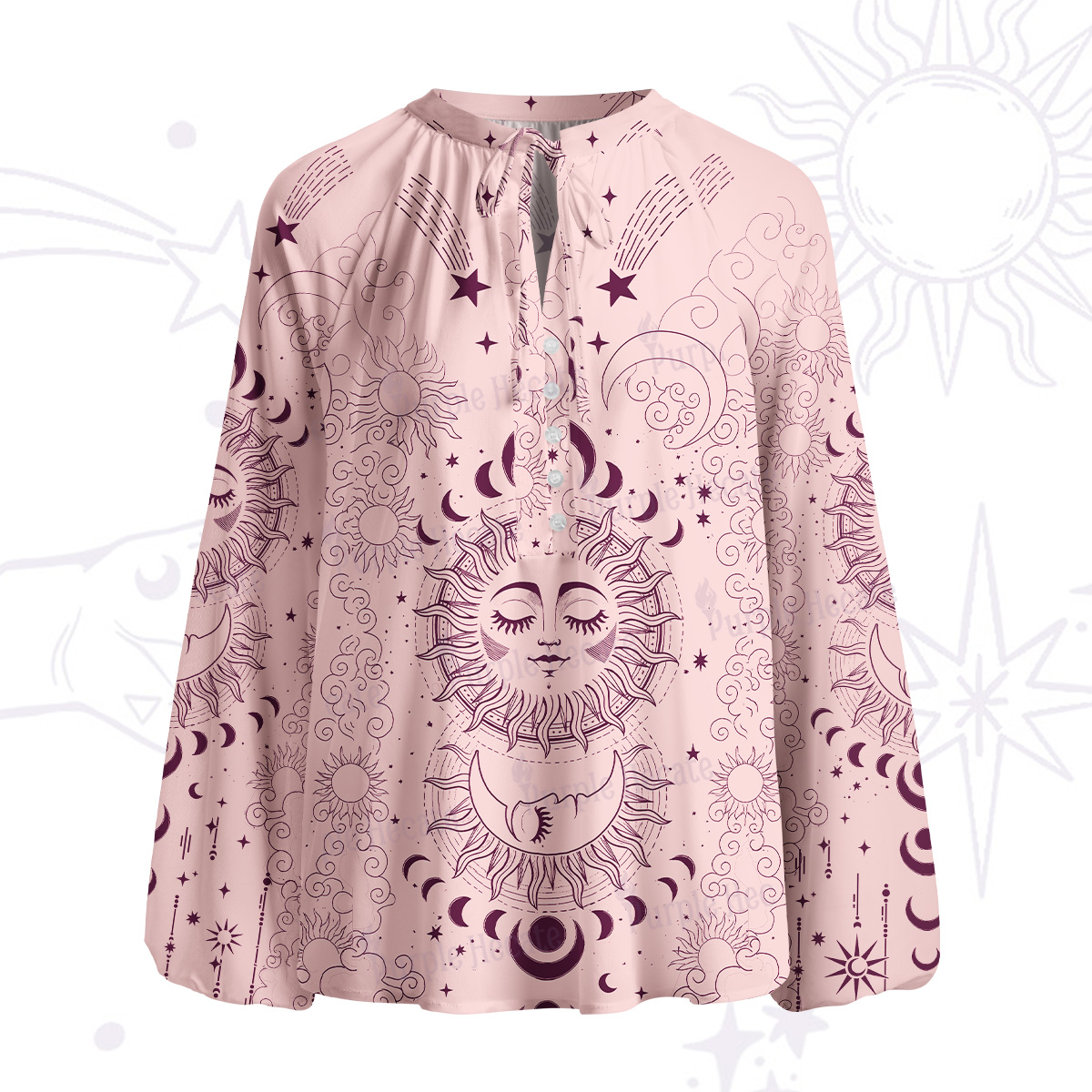 Purplehecate Lunar Eclipse Split Neck Tie Blouse