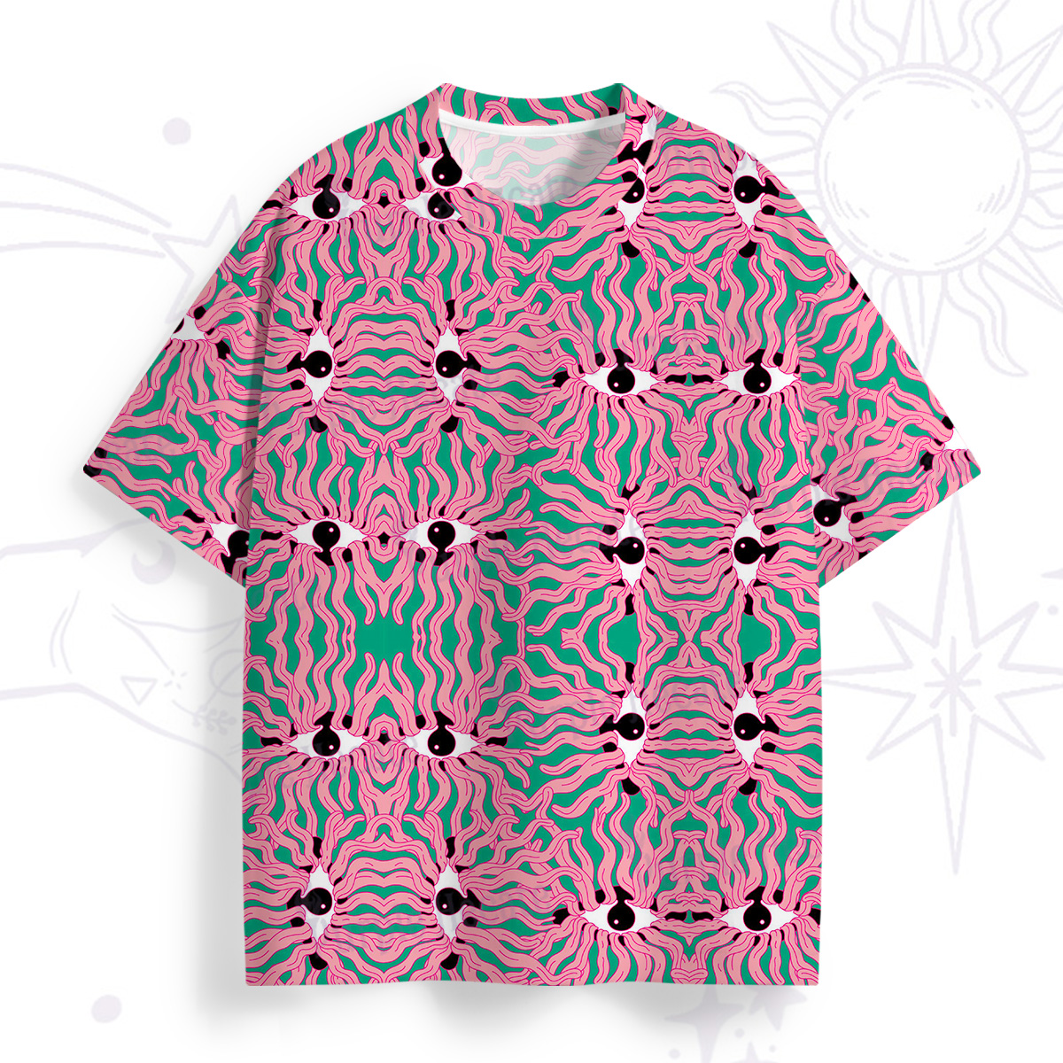 Purplehecate Psychedelic Wave Eyes All Over Print T-Shirt