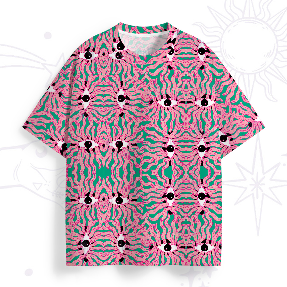 Purplehecate Psychedelic Wave Eyes All Over Print T-Shirt