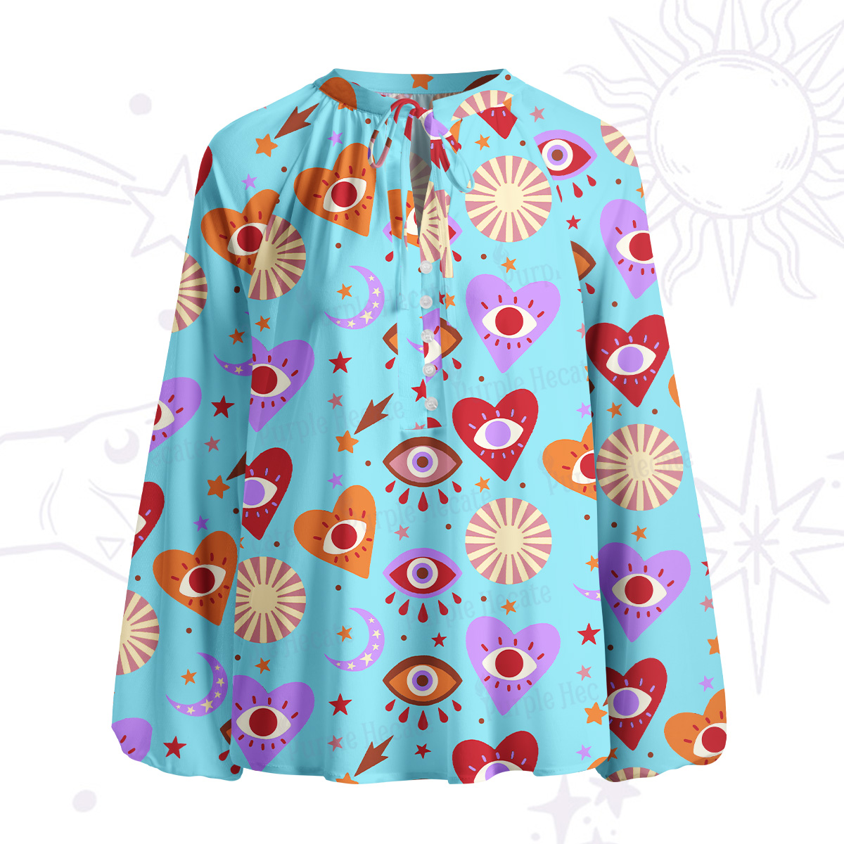 Purplehecate The Enchanted Eye of Love Split Neck Tie Blouse