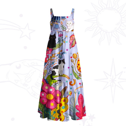 Purplehecate Psychedelic Floral Cat Paradise Wide Straps Maxi Dress