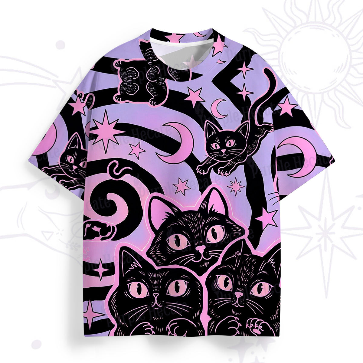 Purplehecate Lunar Magic Black Cat All Over Print T-Shirt