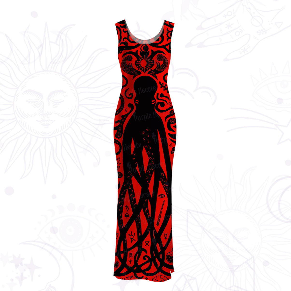 Purplehecate Dark Ocean Sigil Octopus Tentacle Mesh Maxi Tank Beach Dress