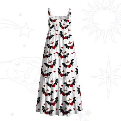 Purplehecate Dark Romance Bat & Heart Wide Straps Maxi Dress