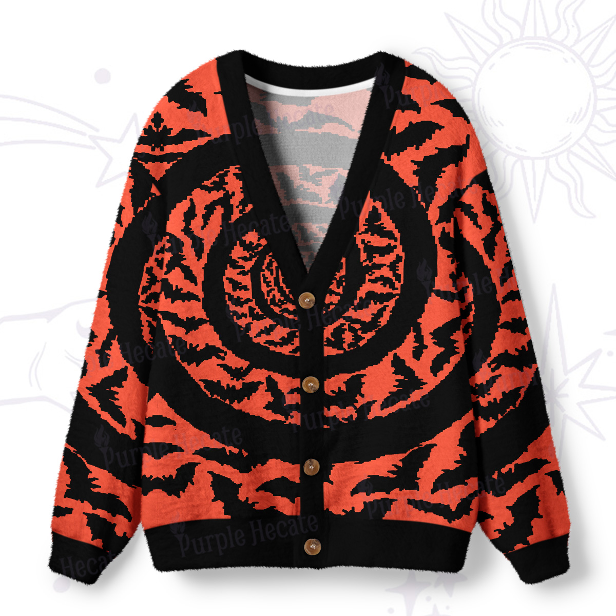Purplehecate Halloween Hypnotic Bats Ugly Cardigan Sweaters