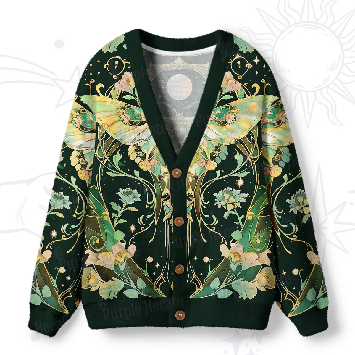 Purplehecate Moon Moth Rave Ugly Cardigan Sweaters