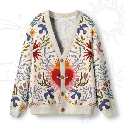 Purplehecate Sacred Flame Heart Ugly Cardigan Sweaters