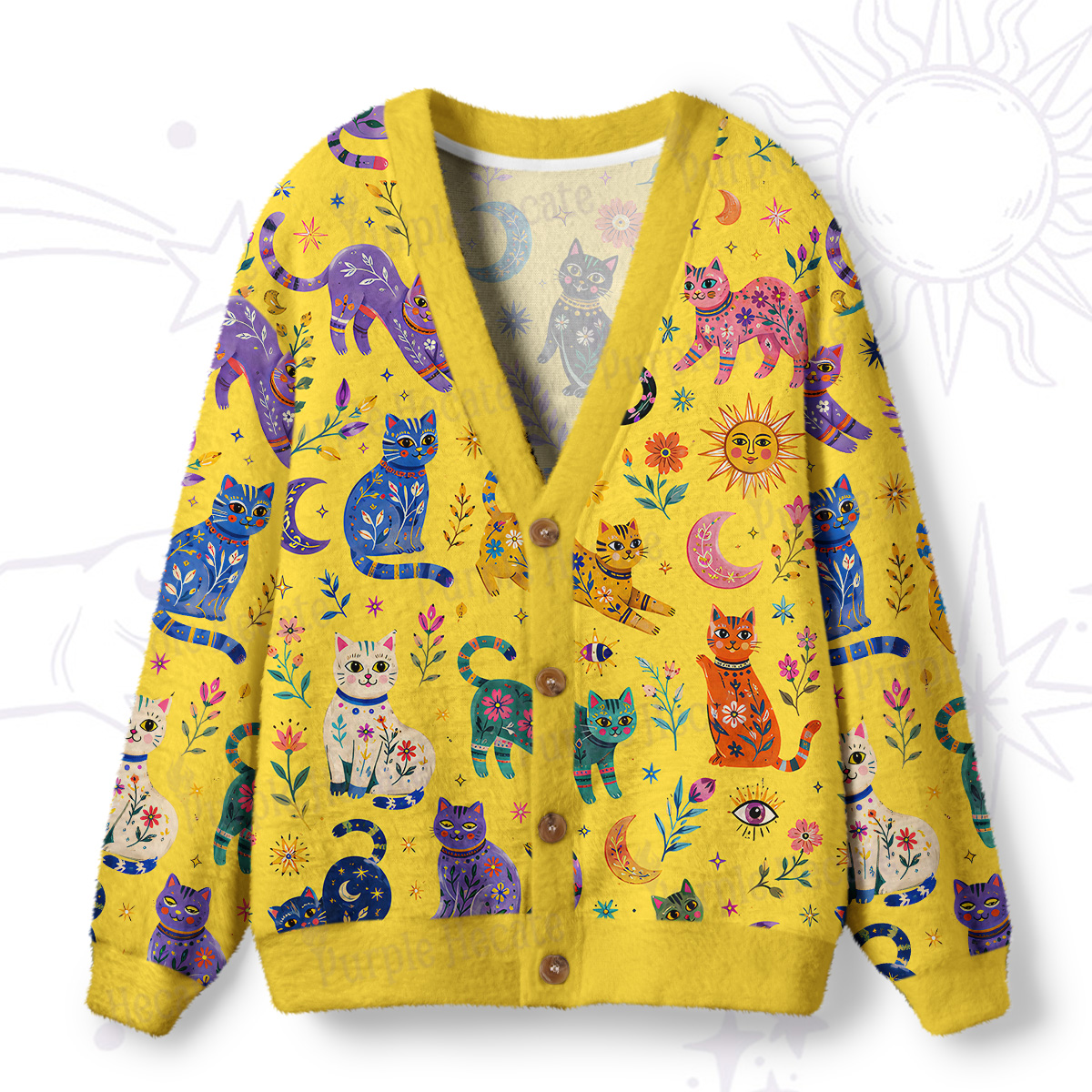 Purplehecate Rainbow Magic Cats Ugly Cardigan Sweaters
