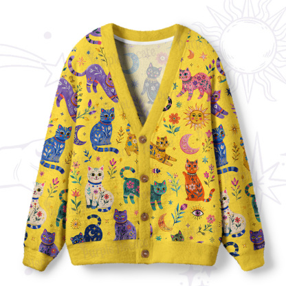 Purplehecate Rainbow Magic Cats Ugly Cardigan Sweaters