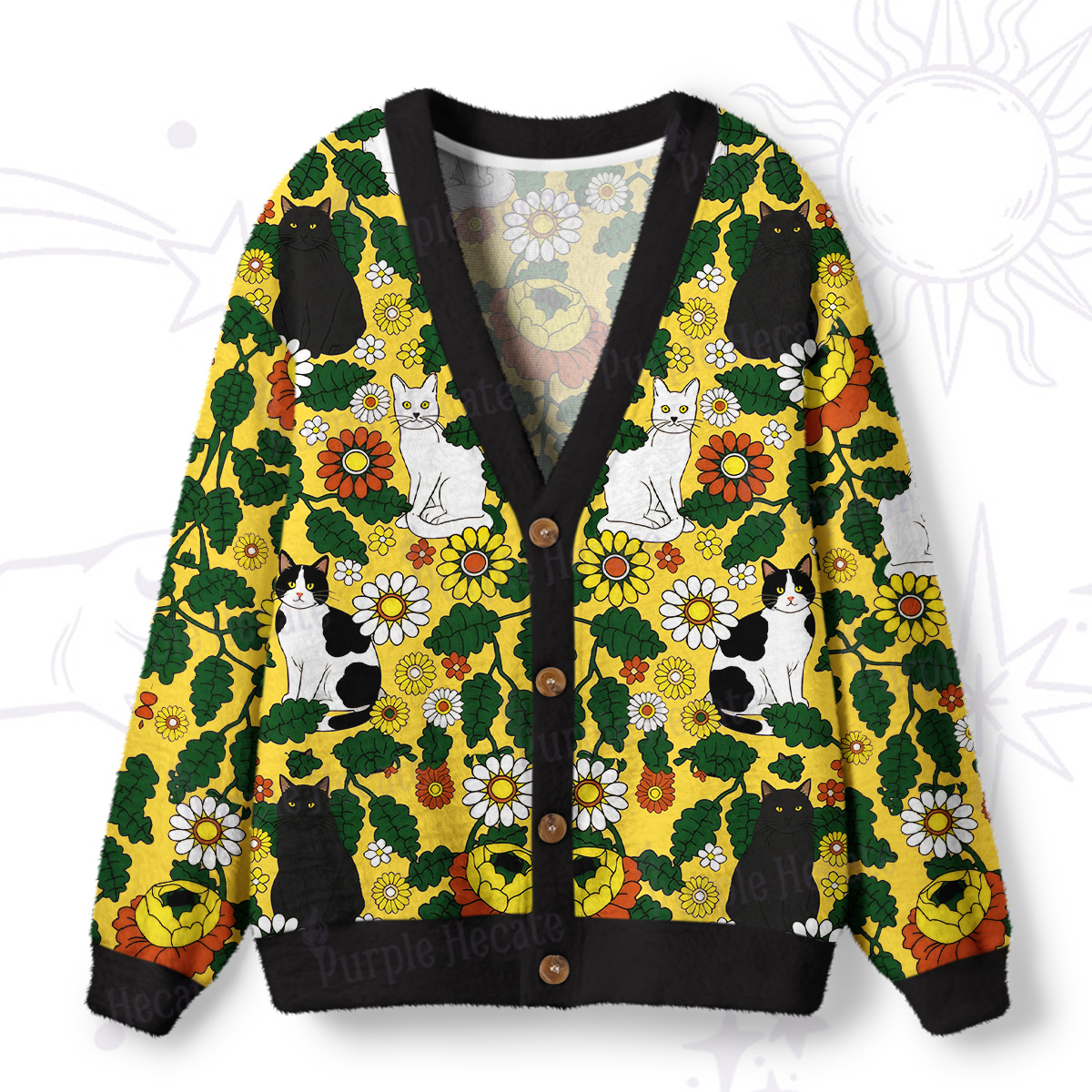 Purplehecate Daisy Cat  Garden Ugly Cardigan Sweaters