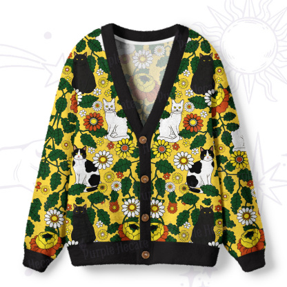 Purplehecate Daisy Cat  Garden Ugly Cardigan Sweaters