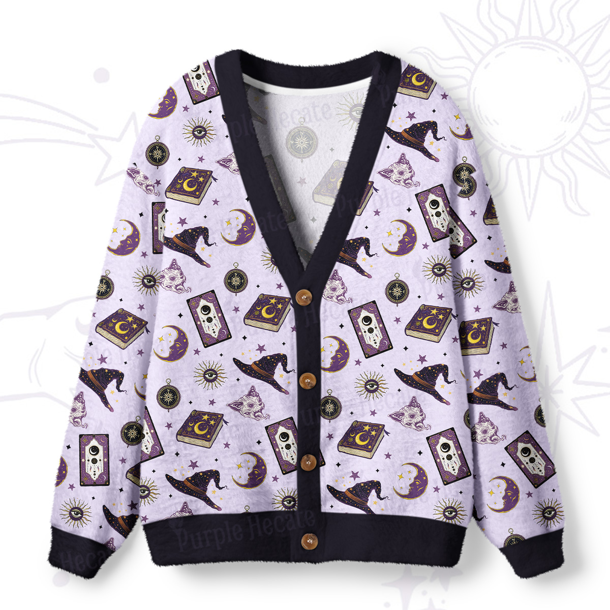 Purplehecate Midnight Witch Tarot Ugly Cardigan Sweaters