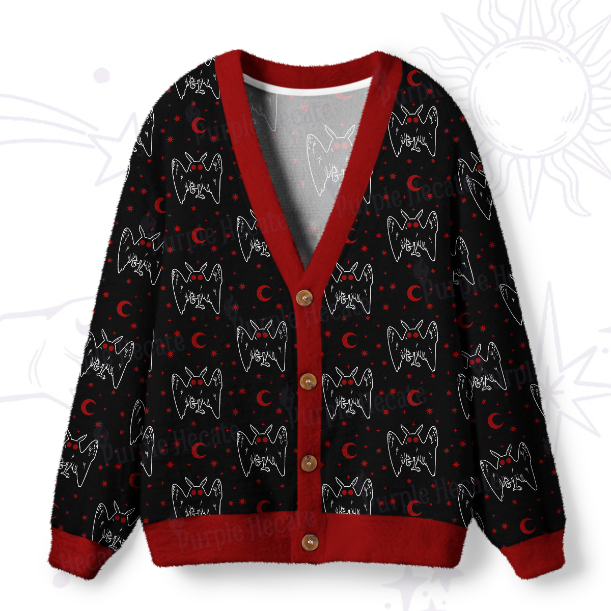 Purplehecate Witchy Mothman Night Ugly Cardigan Sweaters