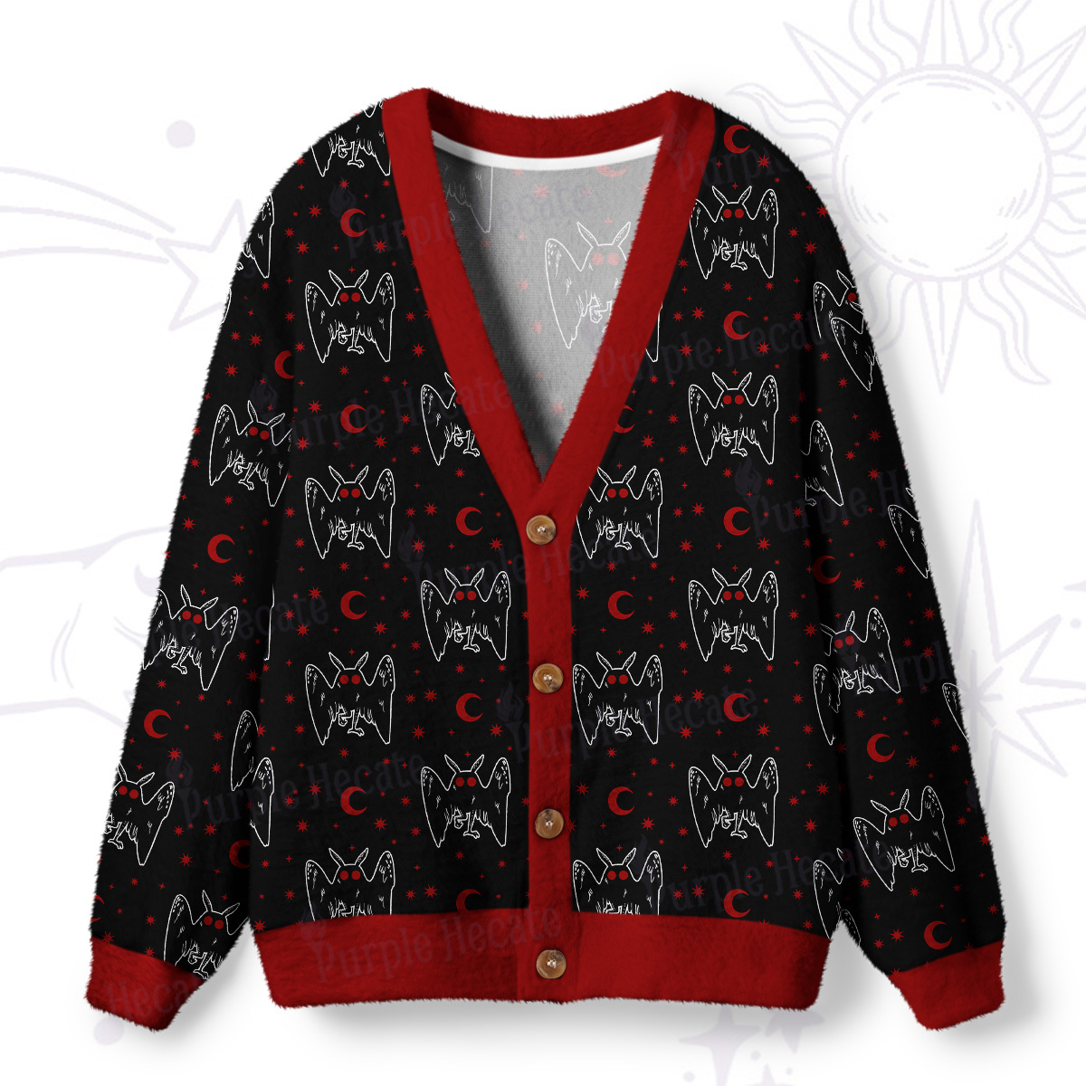 Purplehecate Witchy Mothman Night Ugly Cardigan Sweaters