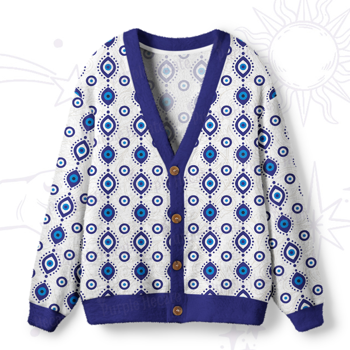 Purplehecate Evil Eye Protection Ugly Cardigan Sweaters