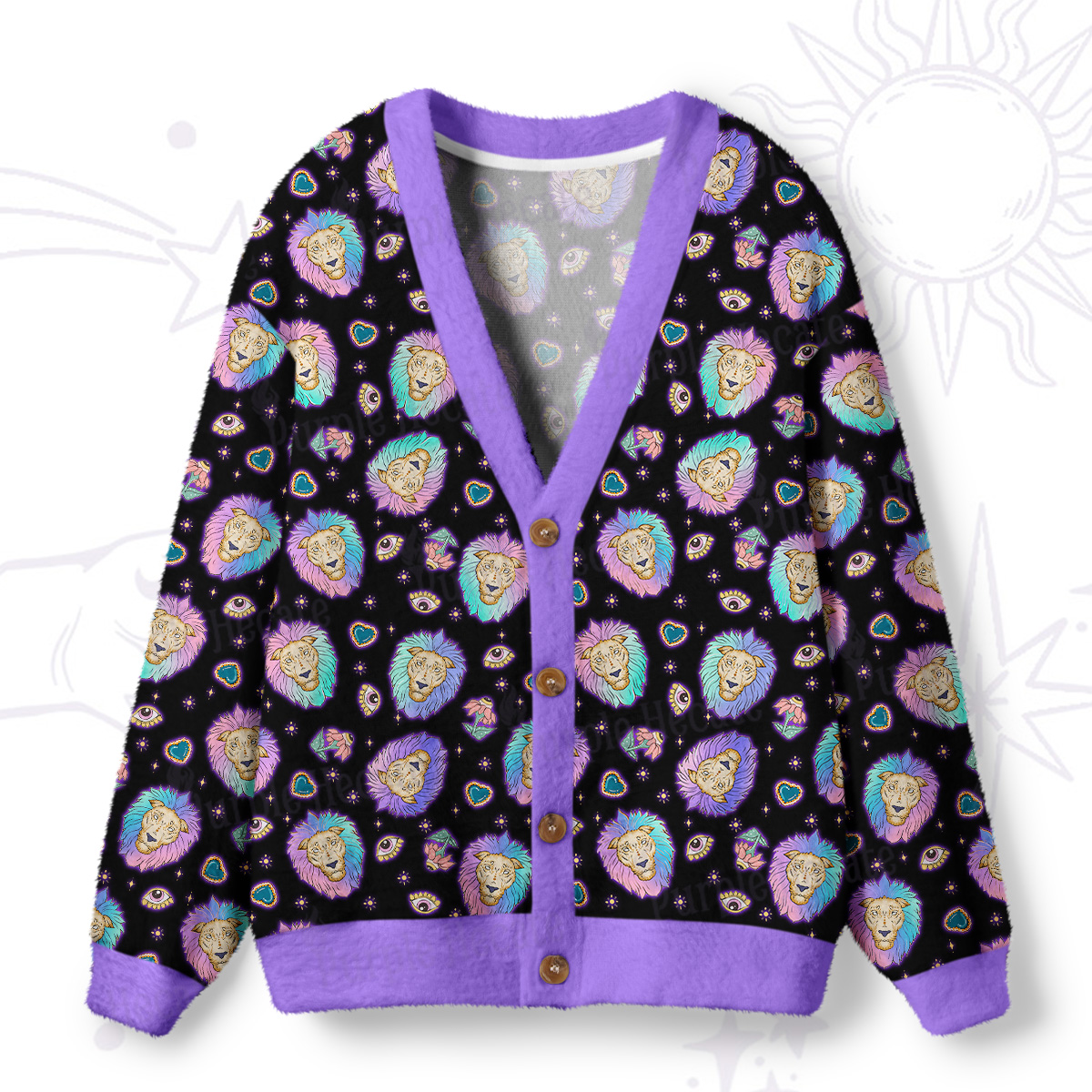 Purplehecate Leo Spirit Zodiac Ugly Cardigan Sweaters