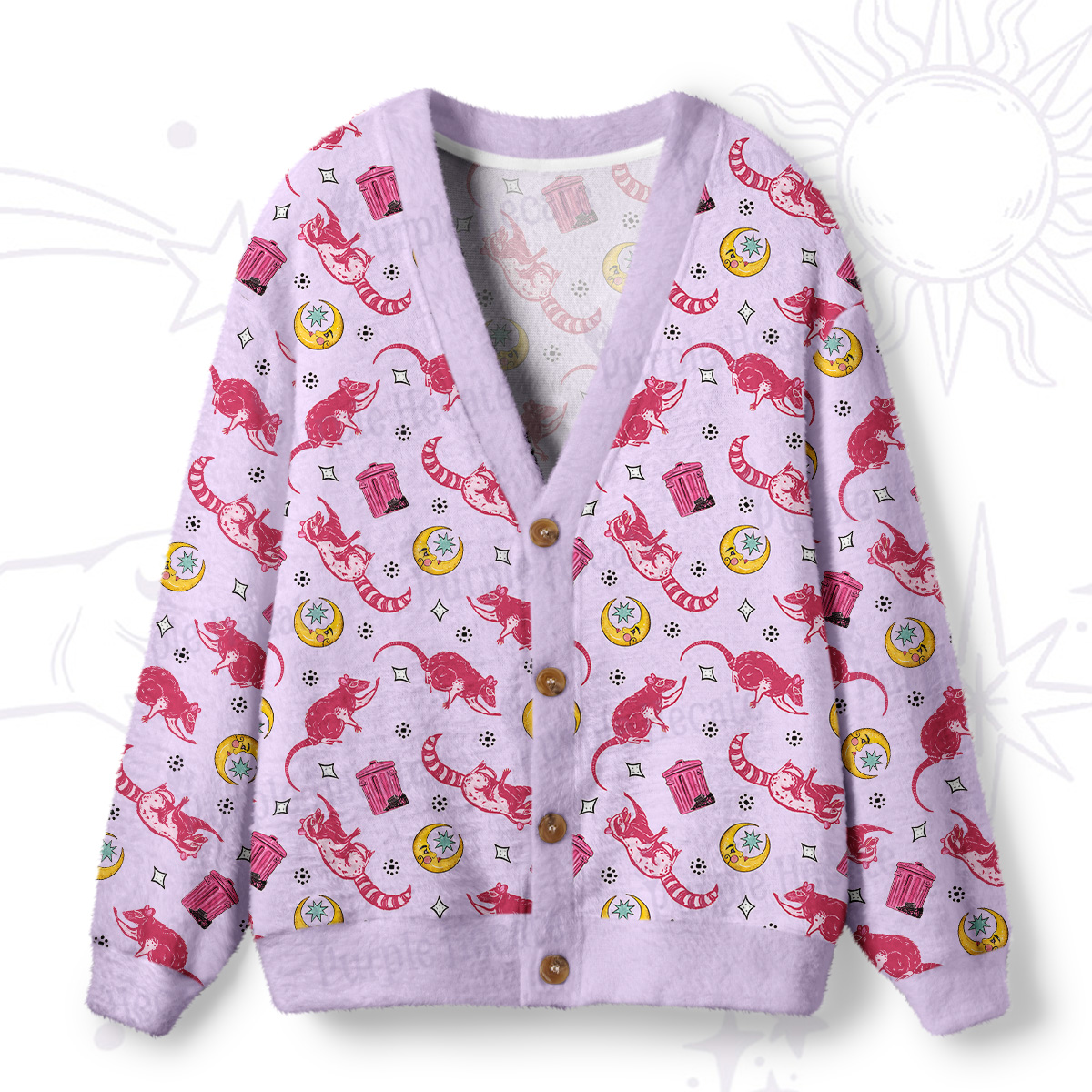 Purplehecate Midnight Raccoon Bandits Ugly Cardigan Sweaters