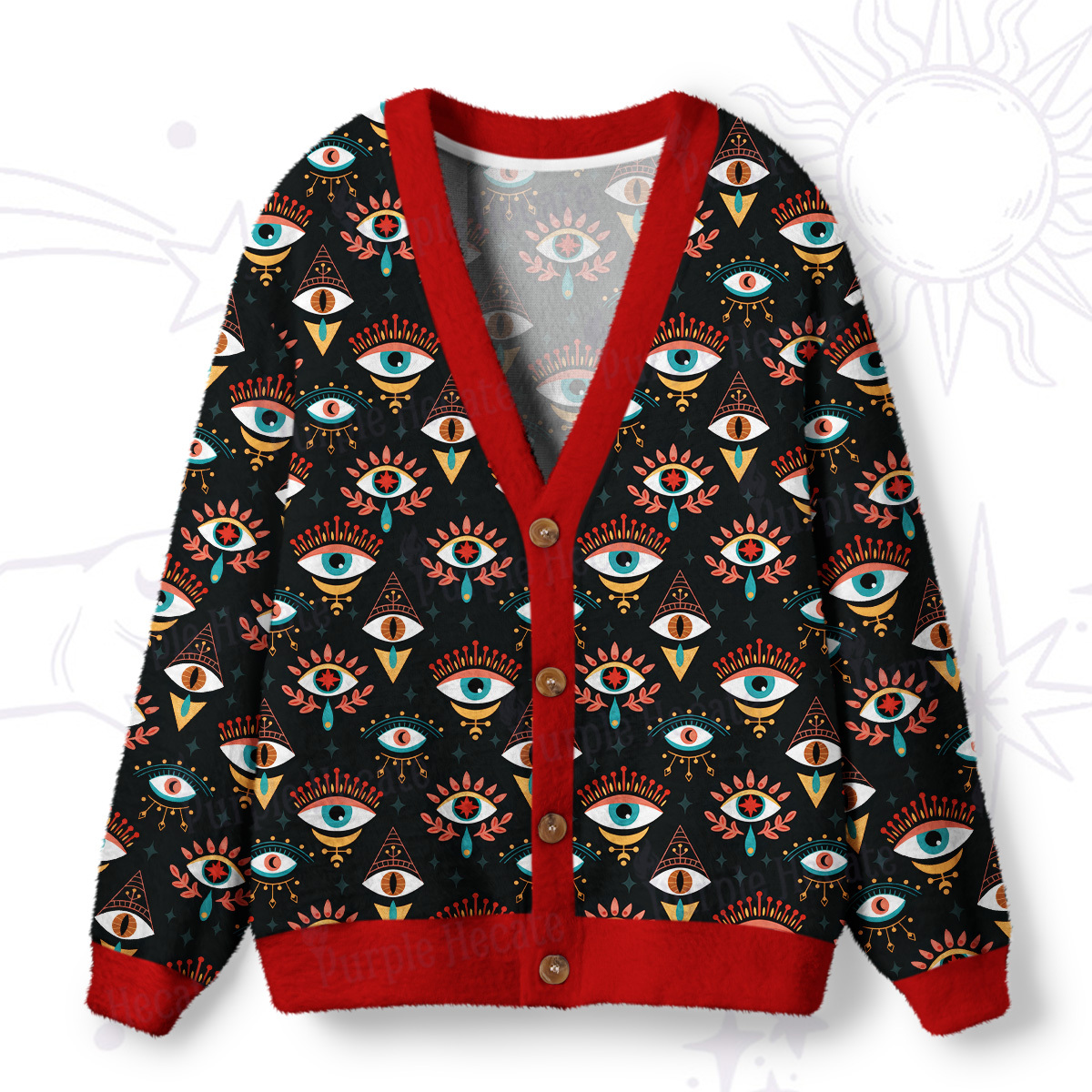 Magic Purplehecate Evil Eye Pattern Ugly Cardigan Sweaters