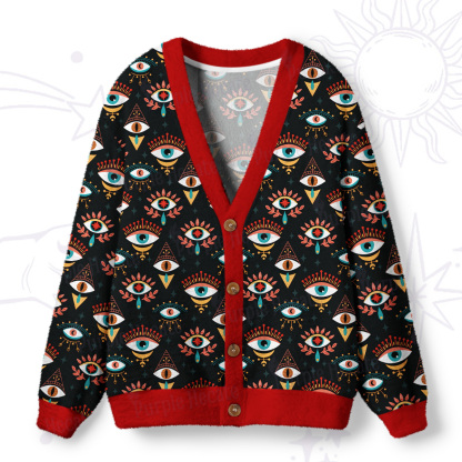 Purplehecate Evil Eye Pattern Ugly Cardigan Sweaters