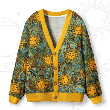 Purplehecate Golden Sun Wheel Ugly Cardigan Sweaters