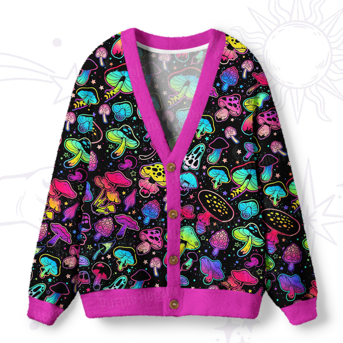 Purplehecate Psychedelic Mushroom Rave Ugly Cardigan Sweaters